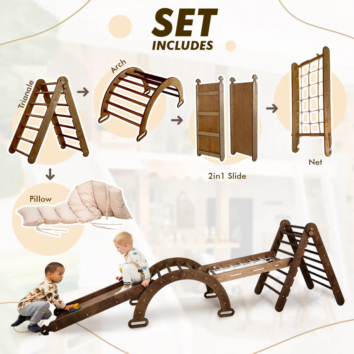 5in1 Montessori Climbing Set – Chocolate