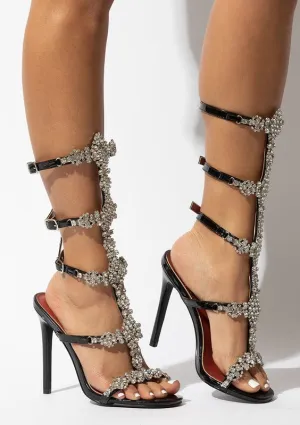 Black Heel Exotic Design Rhinestone Gladiator