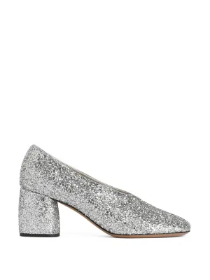 Block heel glitter pumps