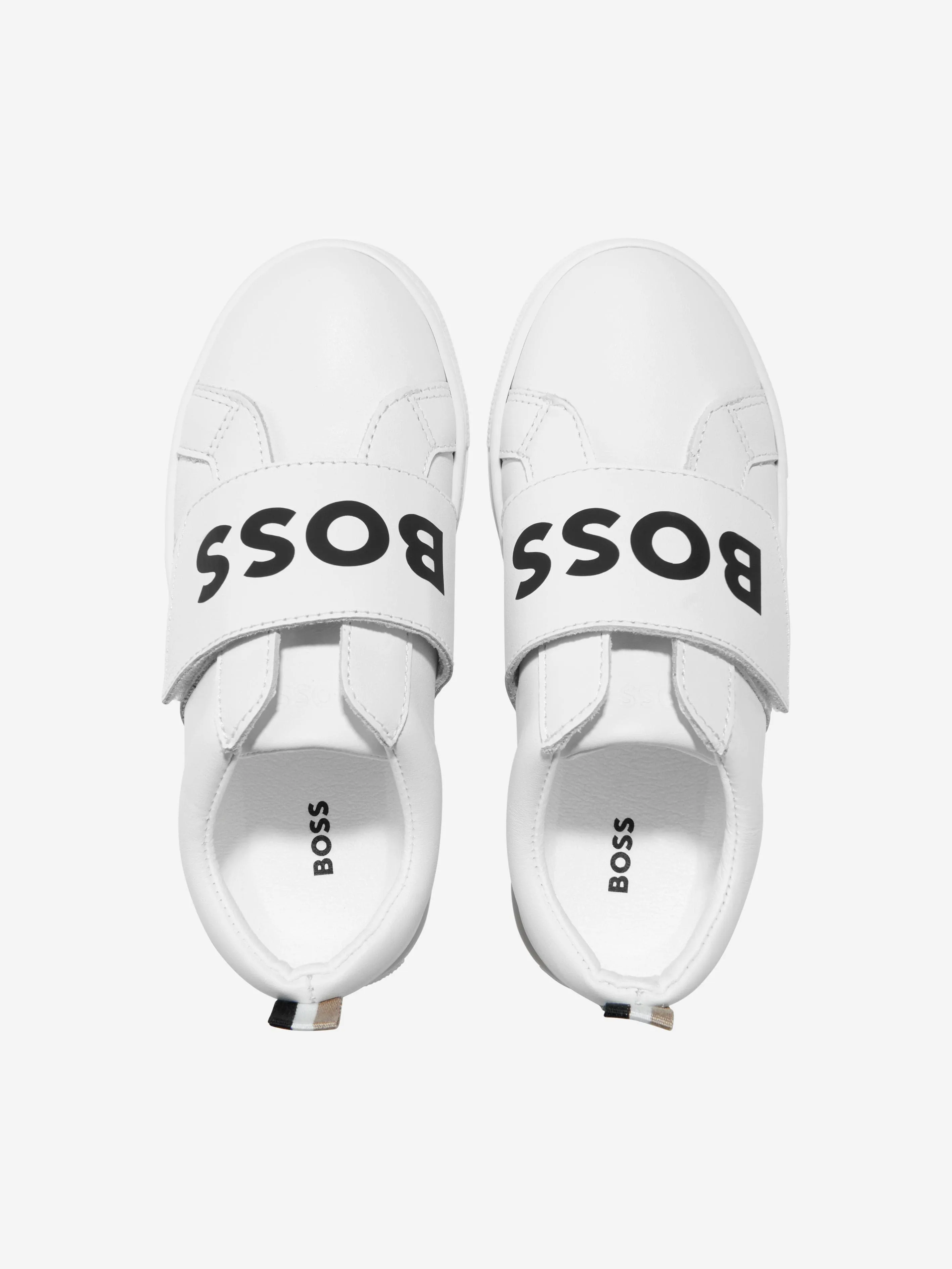 BOSS Boys Leather Logo Trainers In White