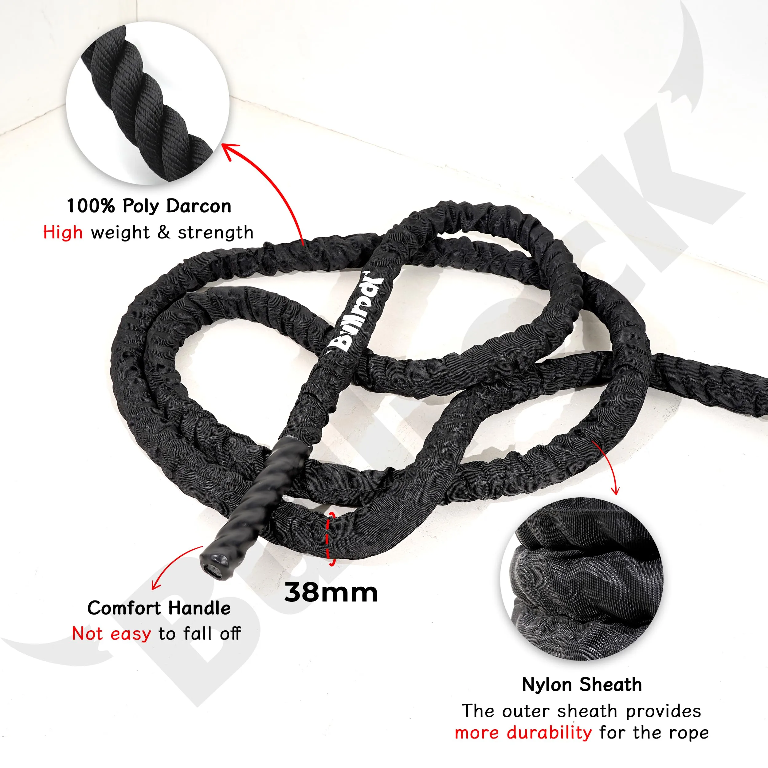 Bullrock Battle Rope - 38mm Diameter Robust Built Rope is Available in Two Sizes – 30 feet and 50 feet - Battle Rope for Crossfit Workout (30 Feet)