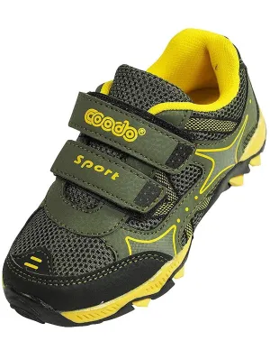 Coodo - Boy's Athletic Velcro Strap Light Weight Running Sneakers Shoes, Khaki, Yellow 38378-2MUSLittleKid