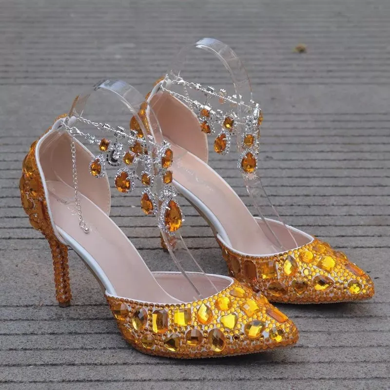 Crystal rhinestone ankle strap Wedding heels