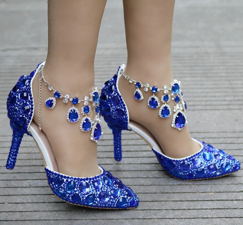 Crystal rhinestone ankle strap Wedding heels