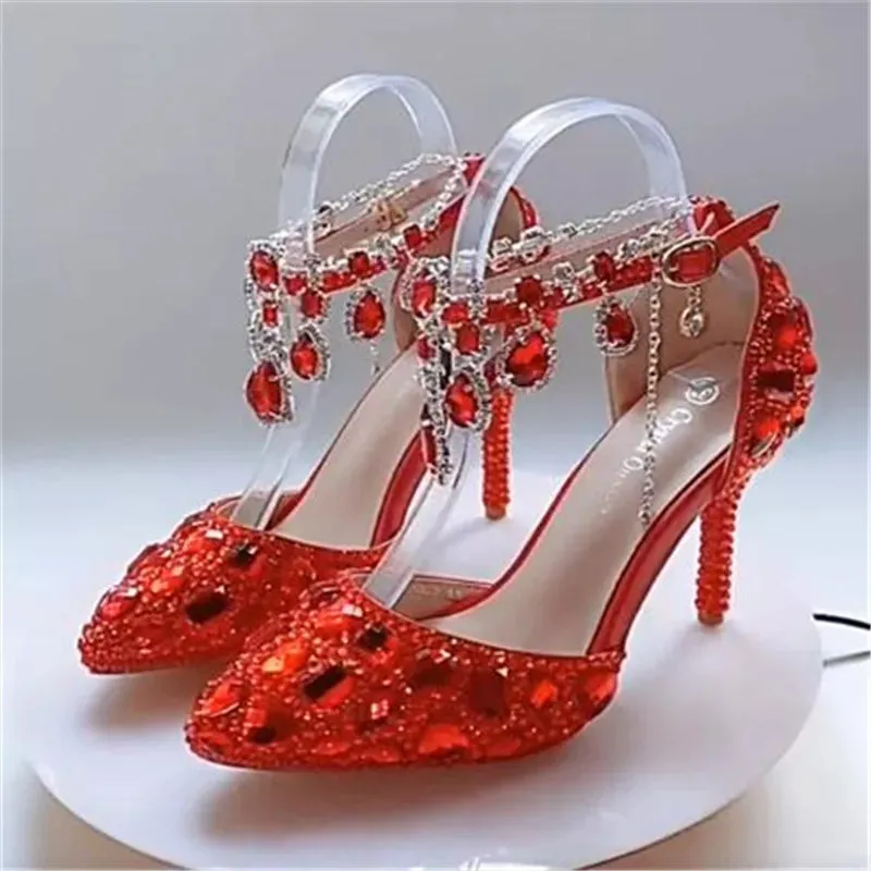 Crystal rhinestone ankle strap Wedding heels