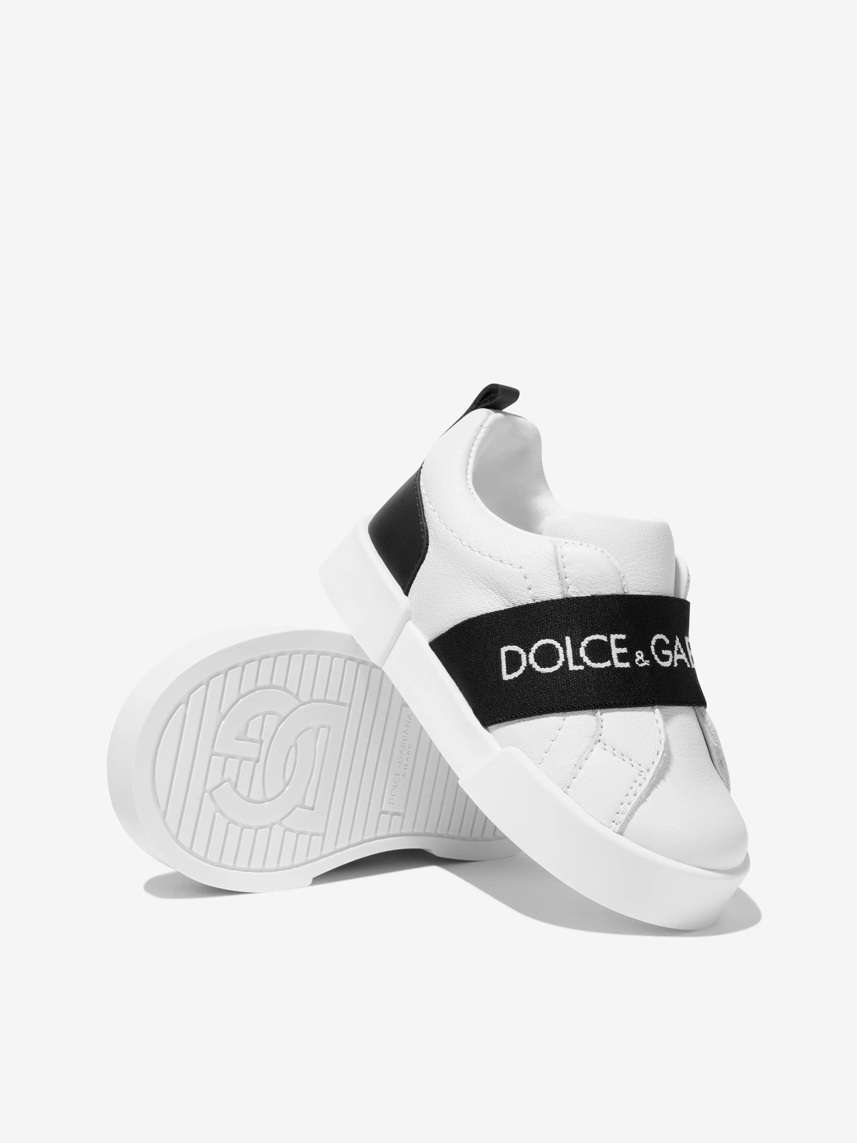 Dolce & Gabbana Baby Boys Leather Slip On Trainers in White