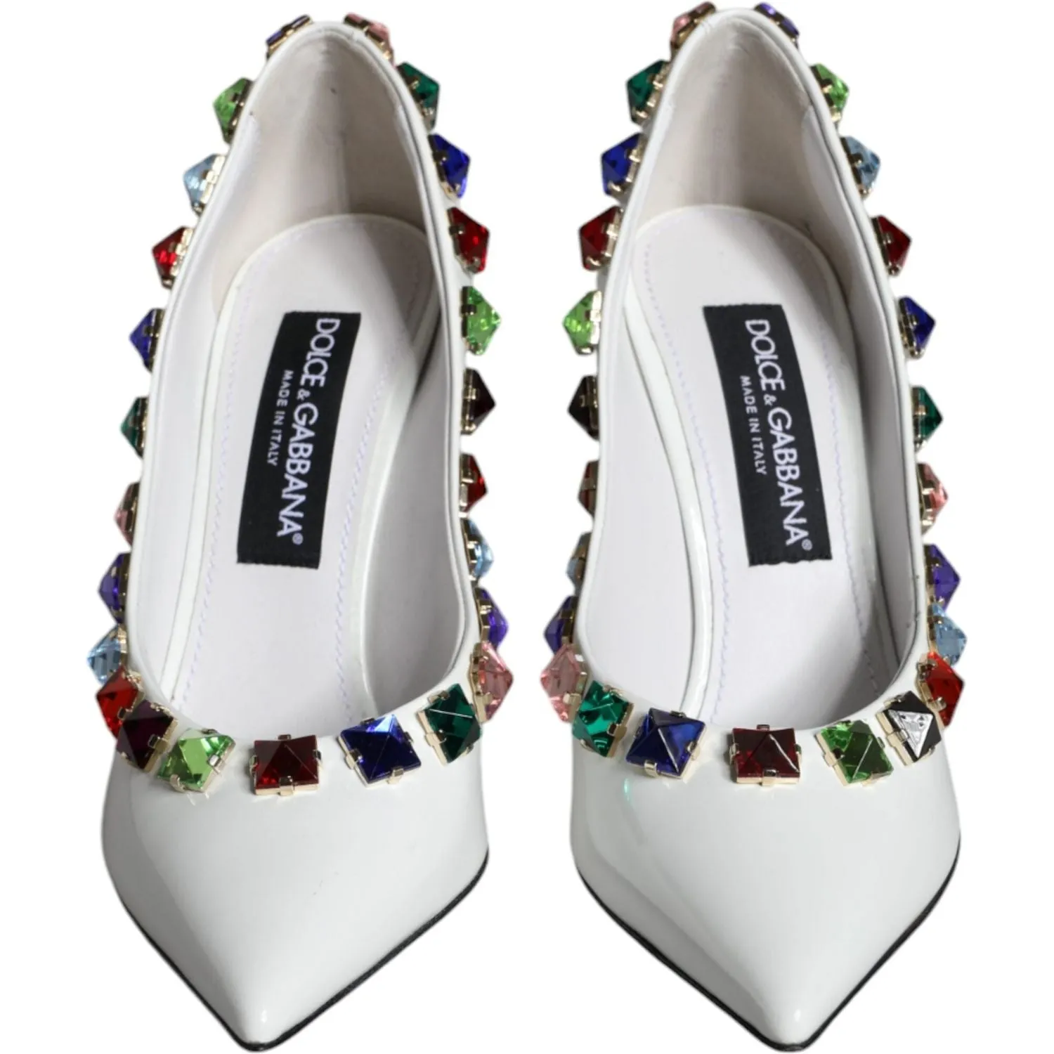 Dolce & Gabbana White Crystals Leather High Heels Pumps Shoes