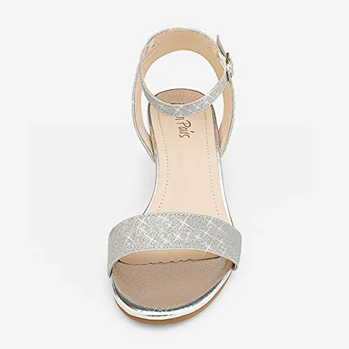 DREAM PAIRS Women's Silver Glitter Low Block Chunky Heels Sandals Party Dress Pumps Shoes