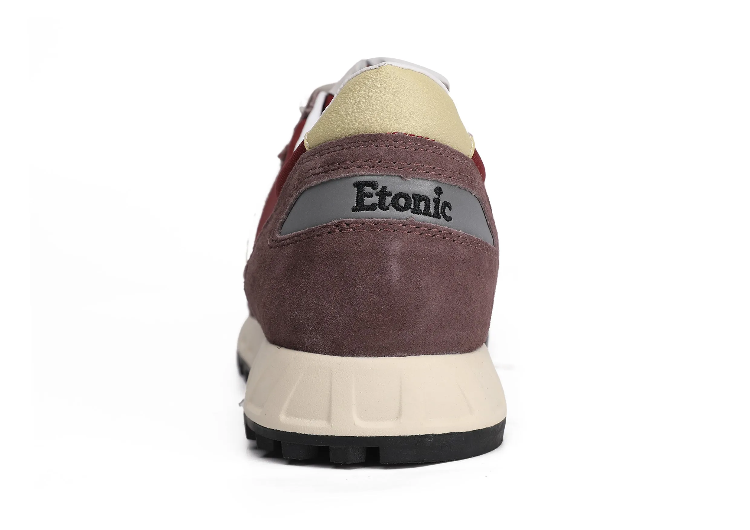 Etonic PR538 runners in burgundy suede, crimson red nylon and black details.