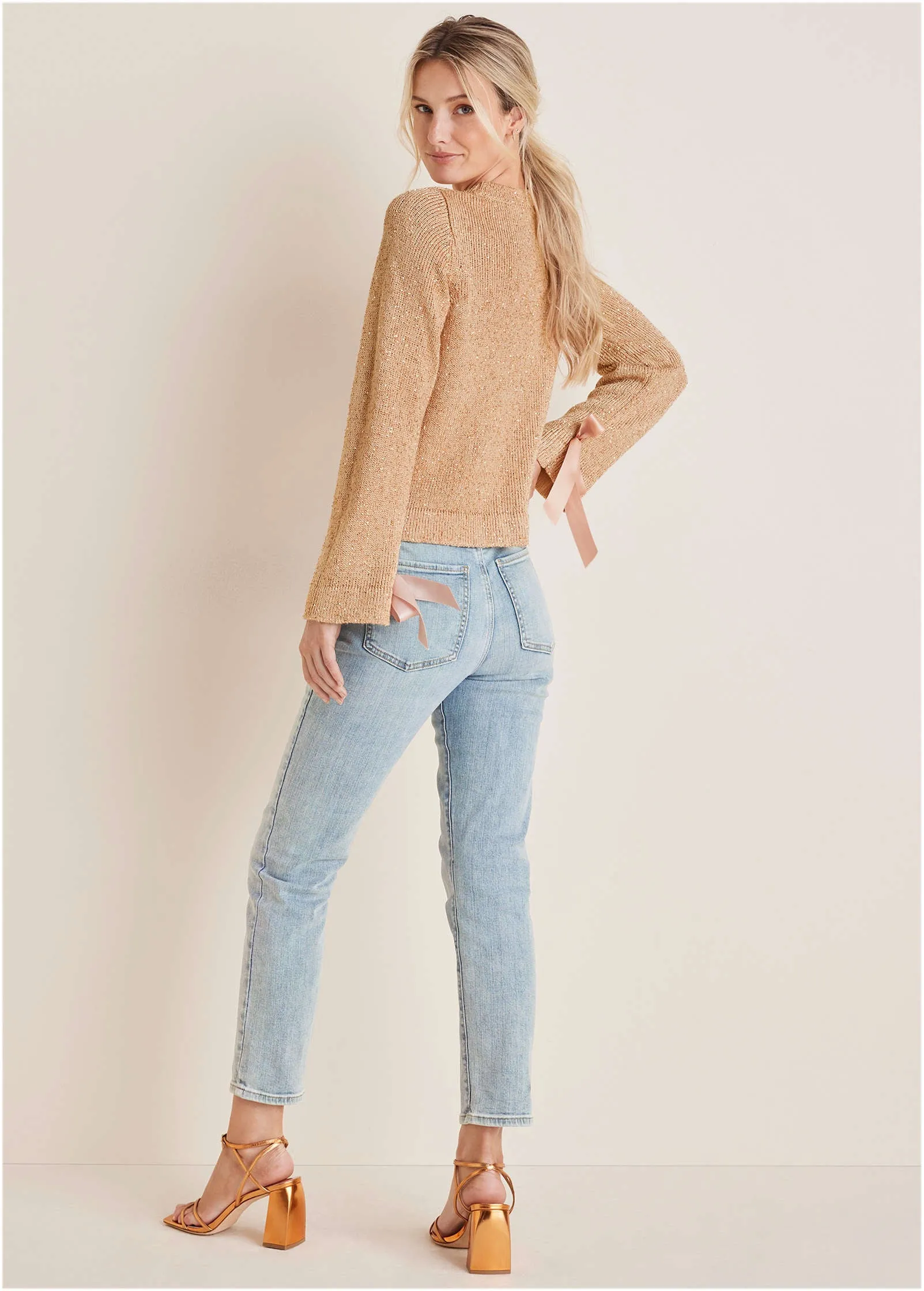 Glitter Knit Sweater - Cream Tan