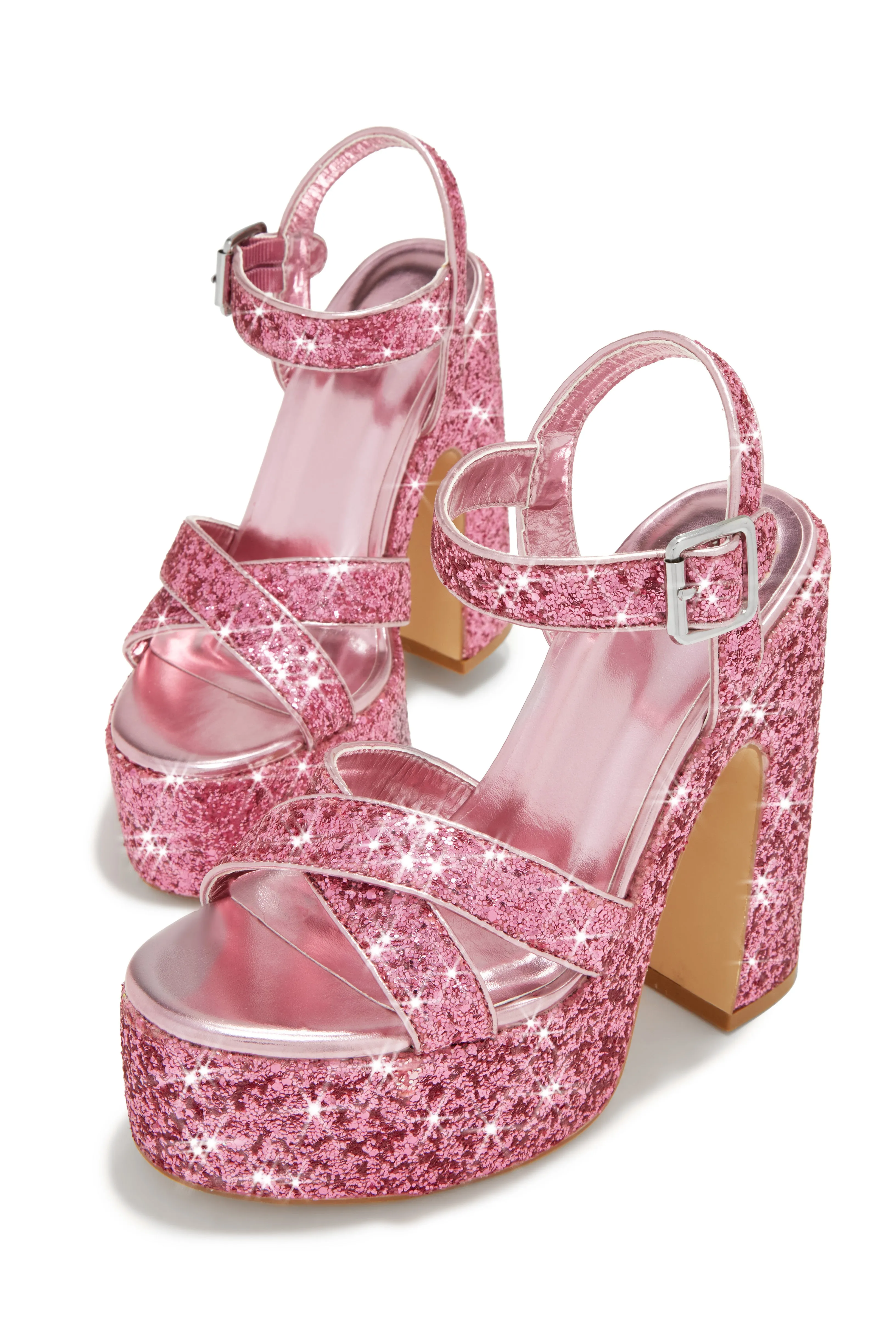 Karelle Glitter Platform Block Heels - Pink