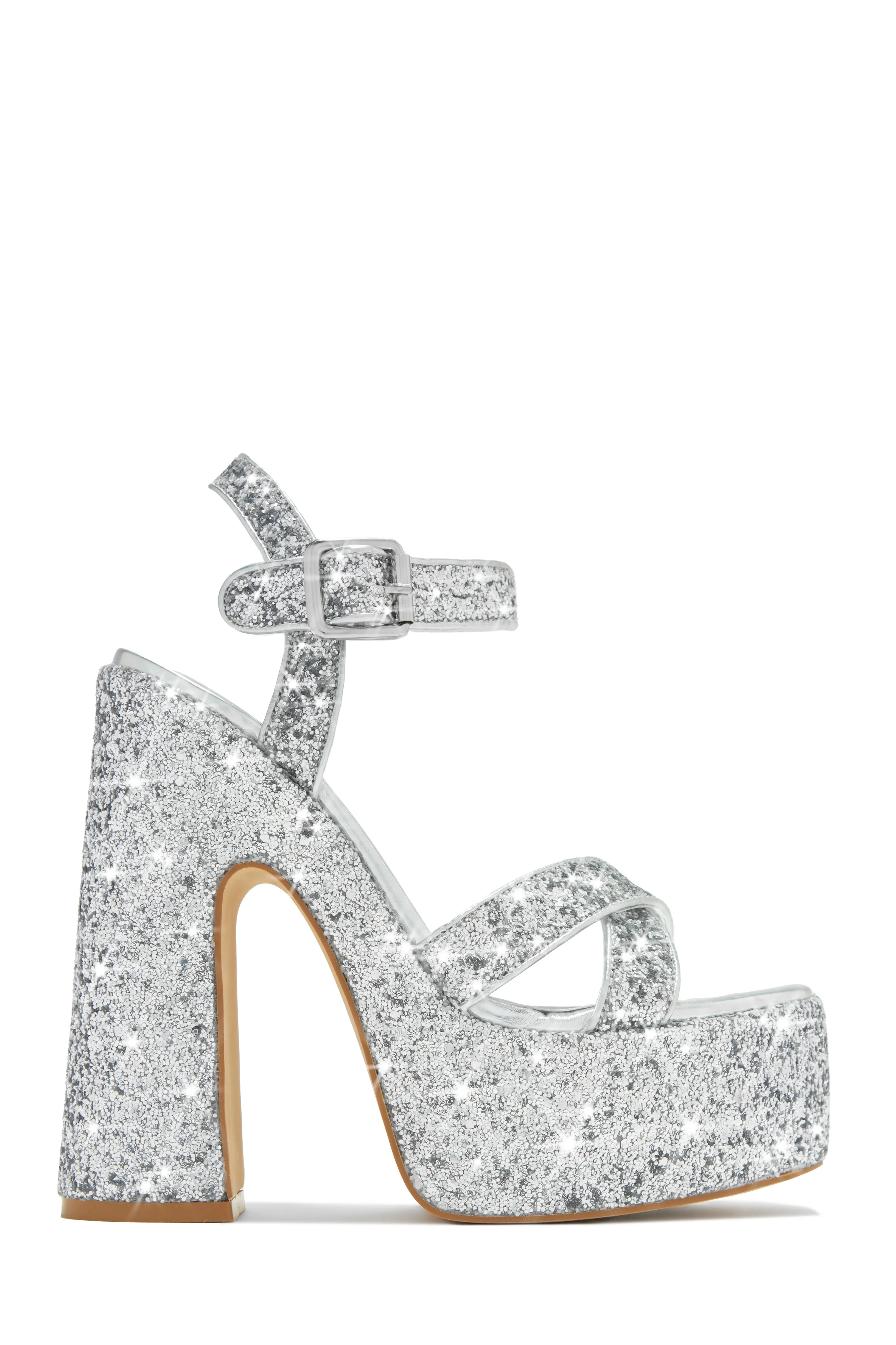 Karelle Glitter Platform Block Heels - Pink