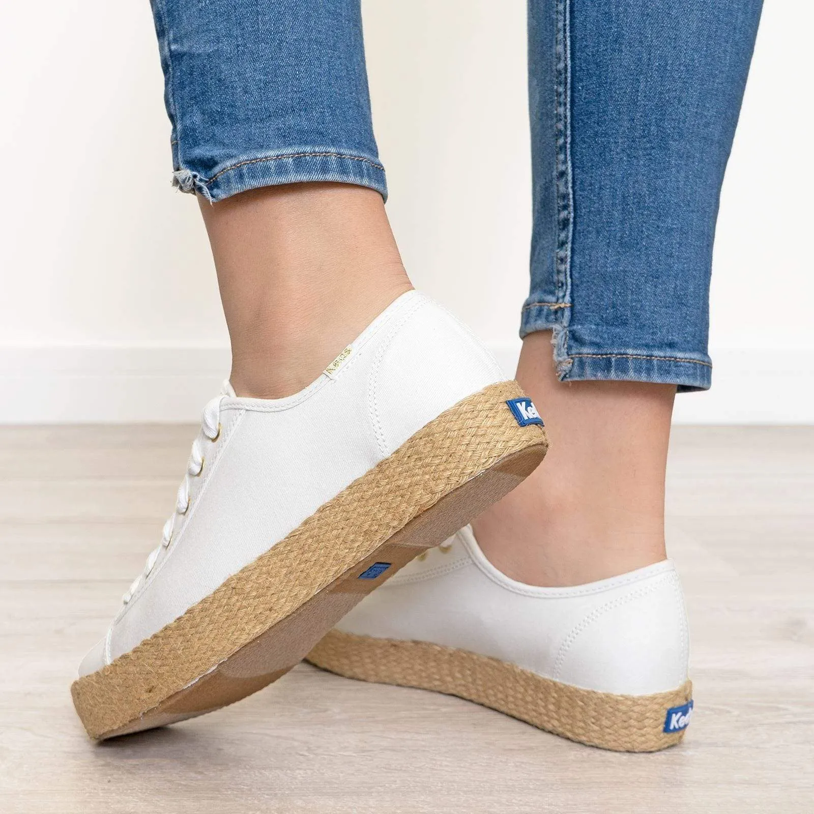 Keds Shoes Triple Kick White Jute Canvas Trainers