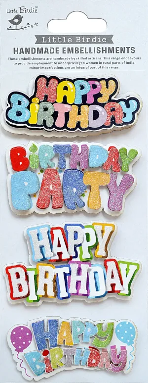 Little Birdie 3D Glitter Embellishment 4/Pkg - Birthday Party