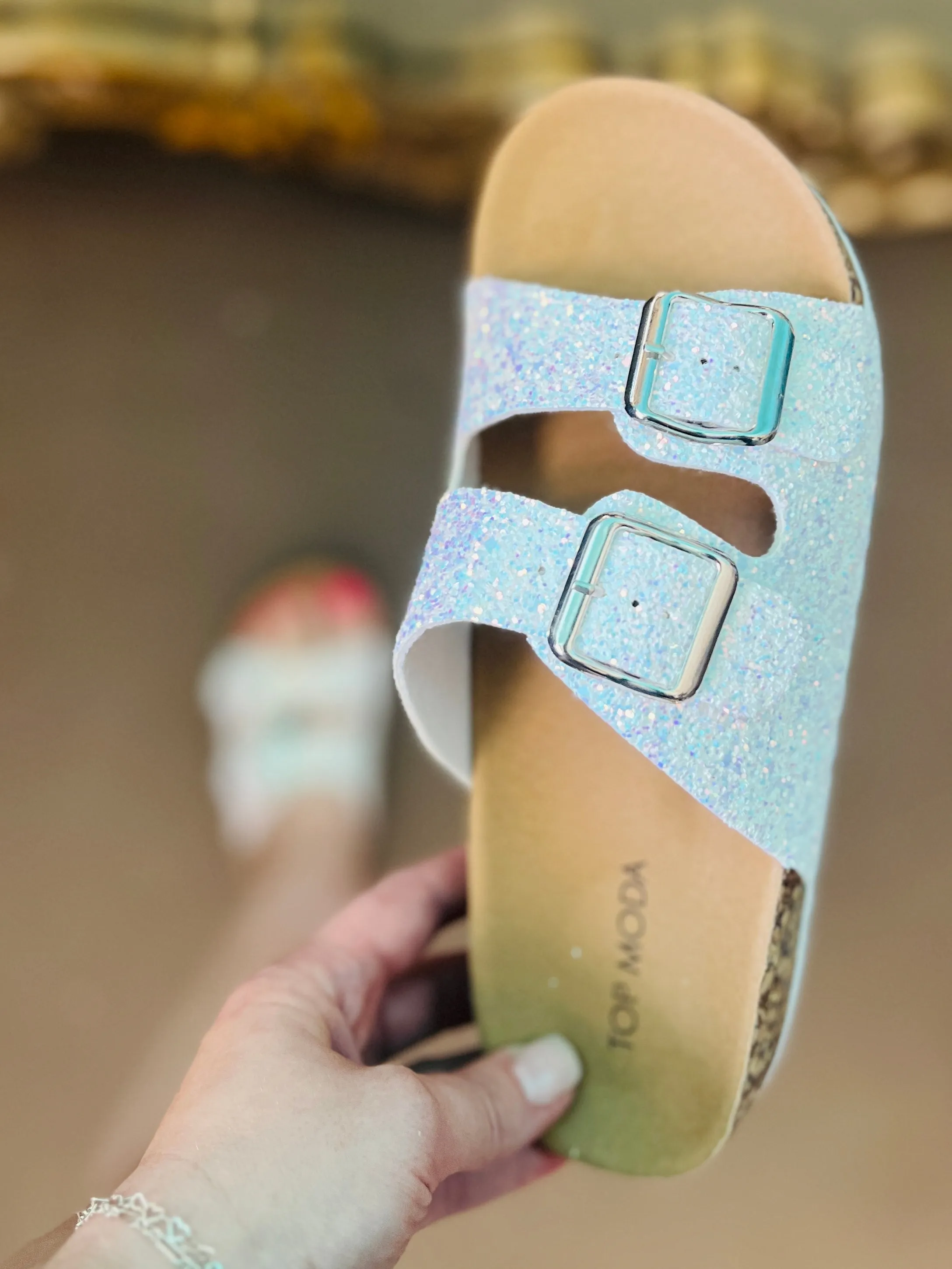 Mars White Glitter Berkie Sandal*