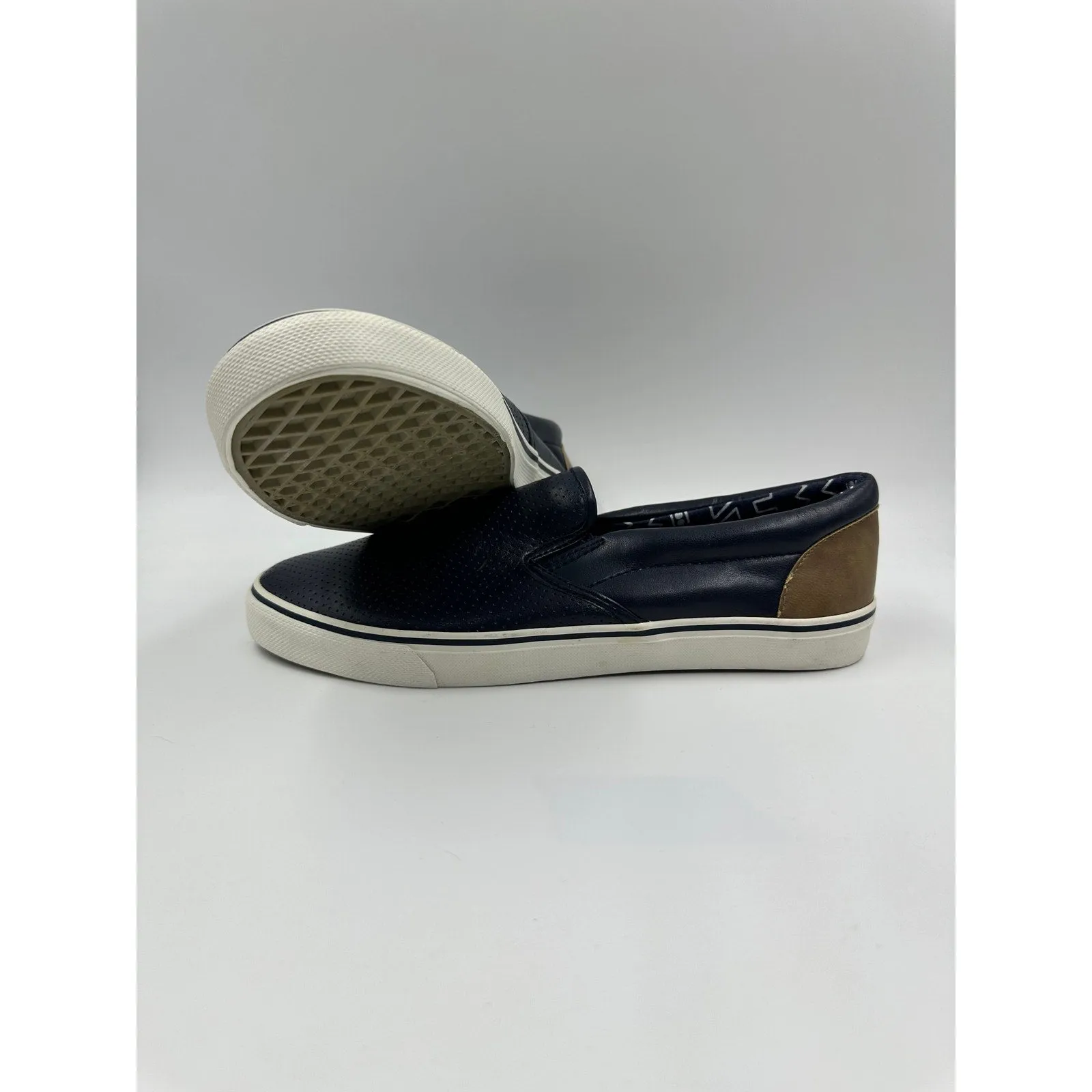 Men's Size 9, Navy Leather Slip-on Boat Shoes, Ked Style Slip-on but in Leather