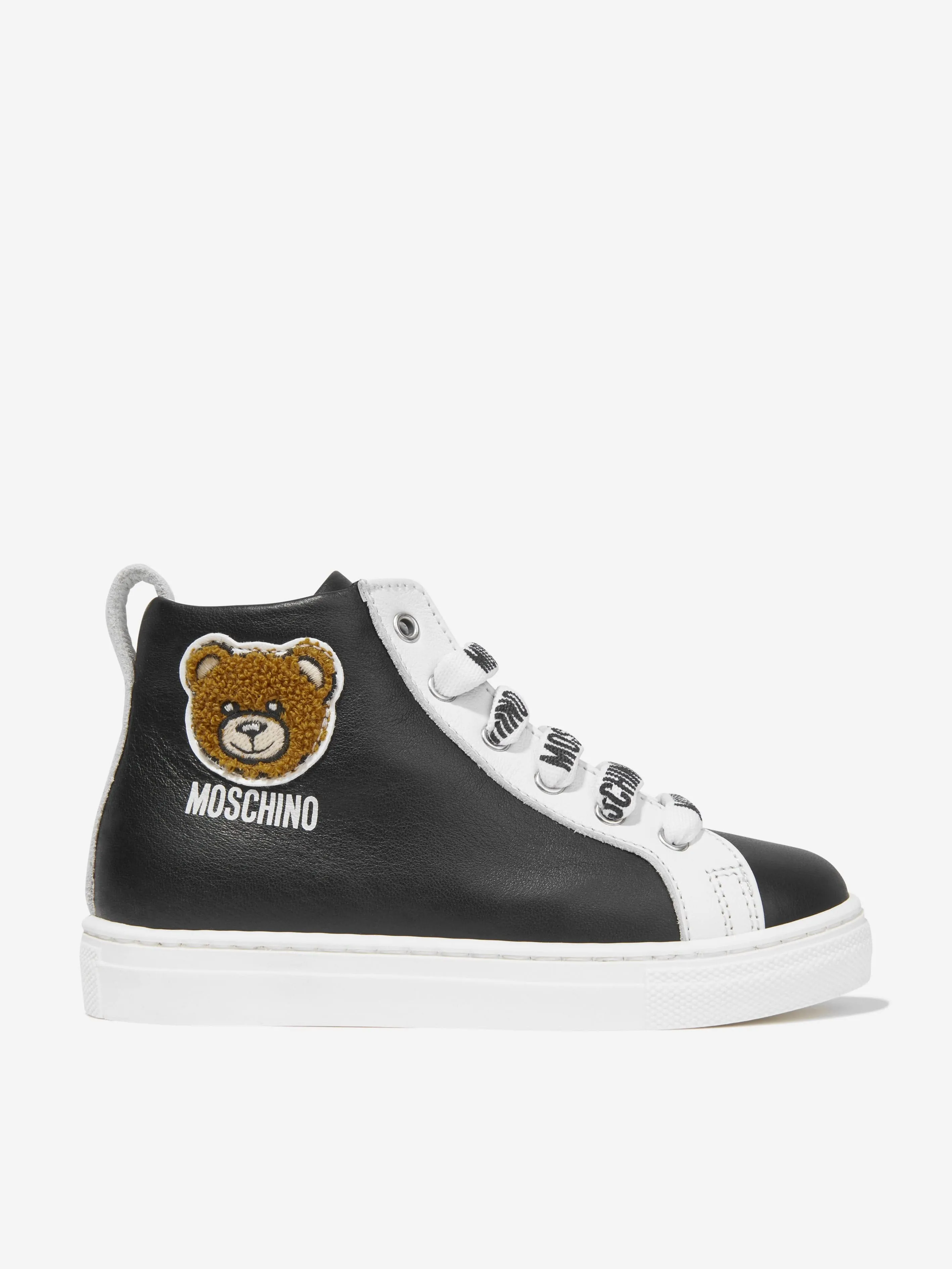 Moschino Kids Leather Teddy Patch High Top Trainers