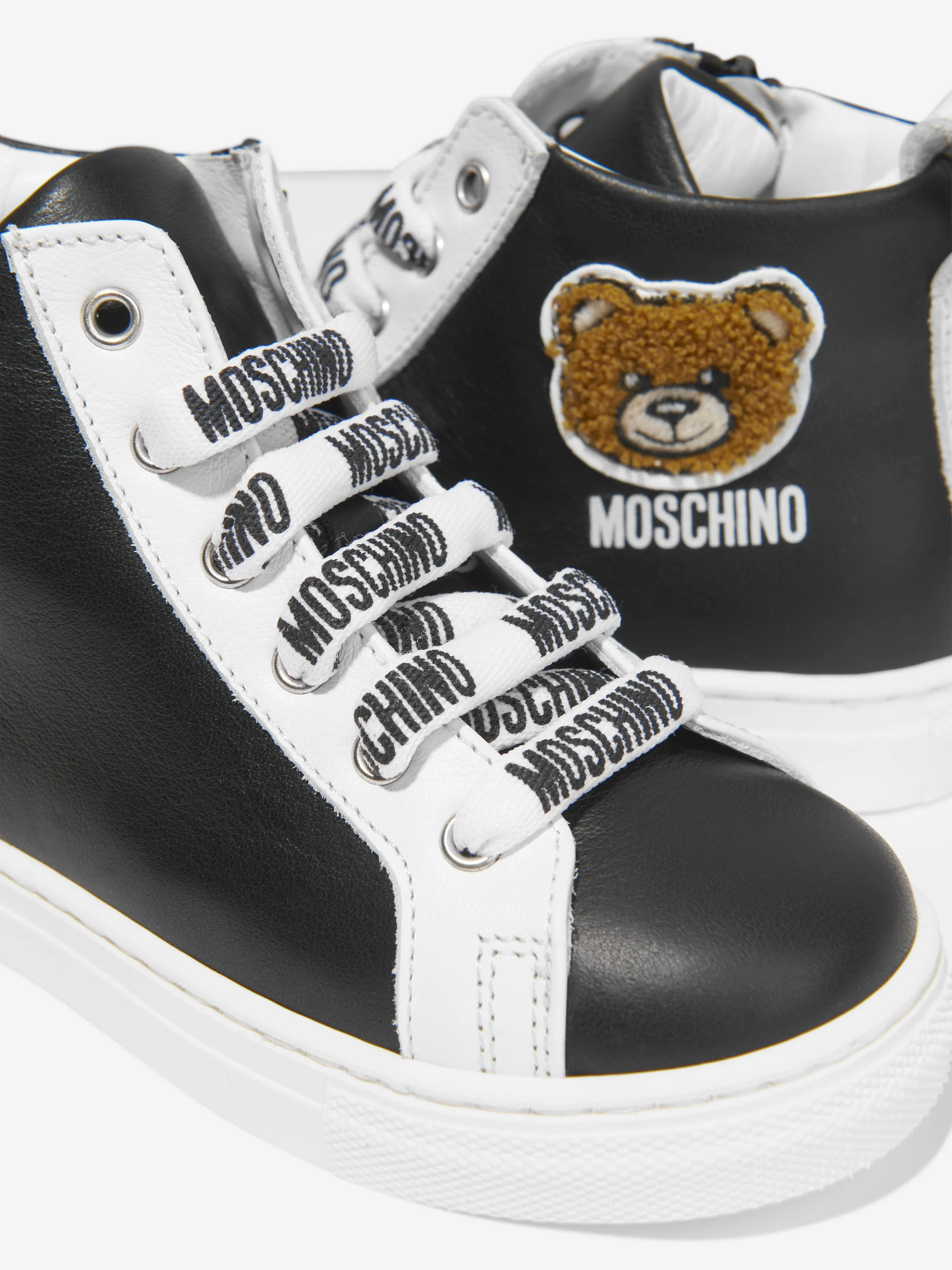 Moschino Kids Leather Teddy Patch High Top Trainers