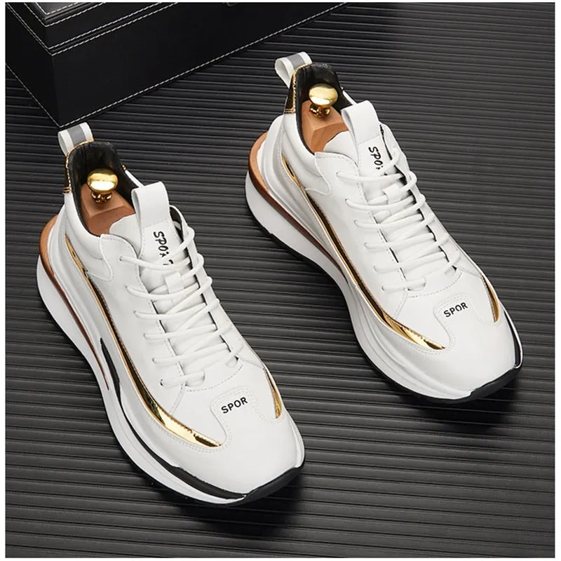 New Fashion  Brand Designer Men's White Thick Bottom Lace Up Flats Casual Shoes Male Walking Sneakers Zapatillas Hombre