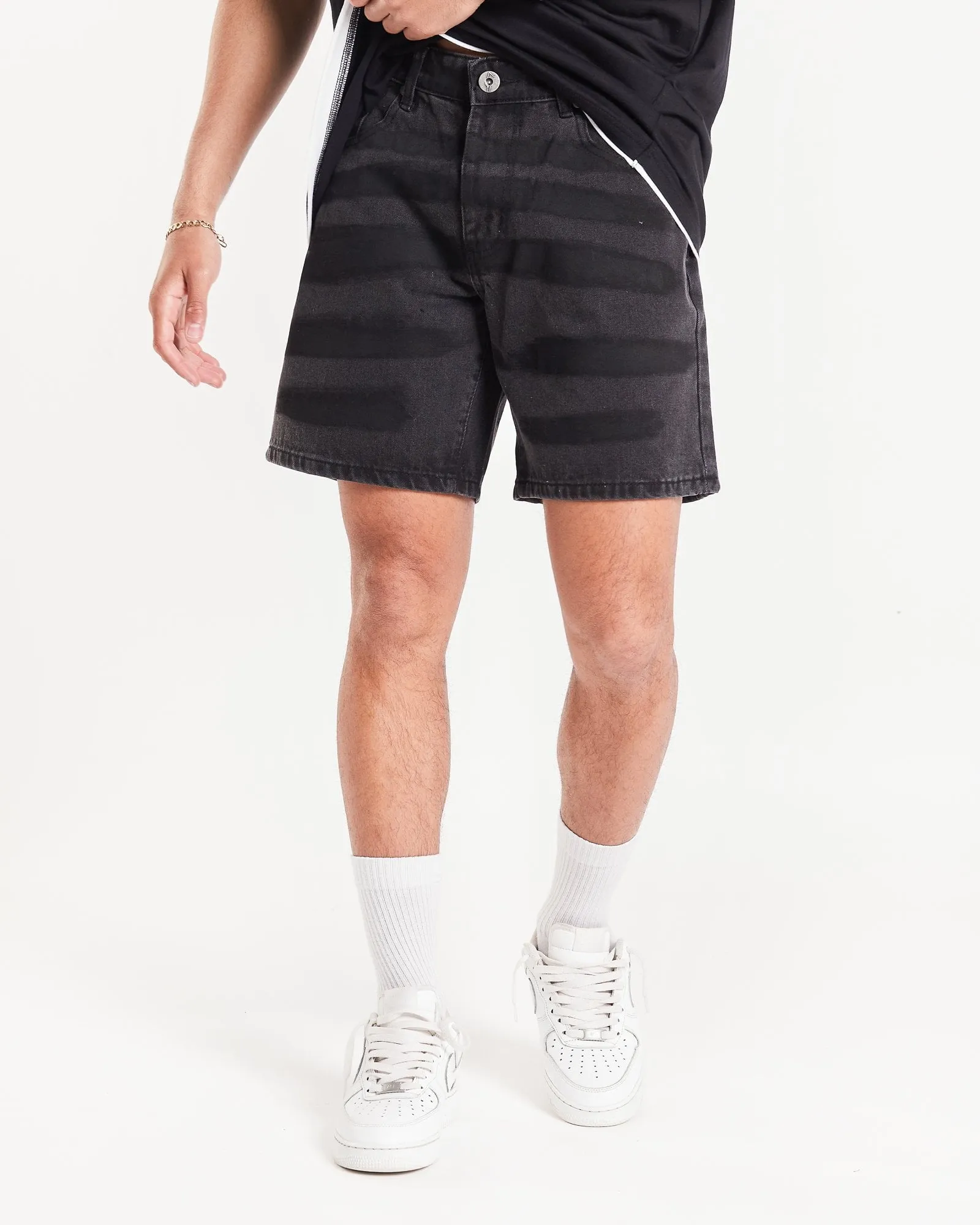 Portland Paint Strobe & Rope Tie Waist Relaxed Denim Shorts