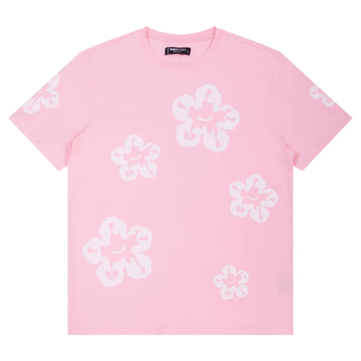 Roku Studio White Flower Print T-Shirt Pink