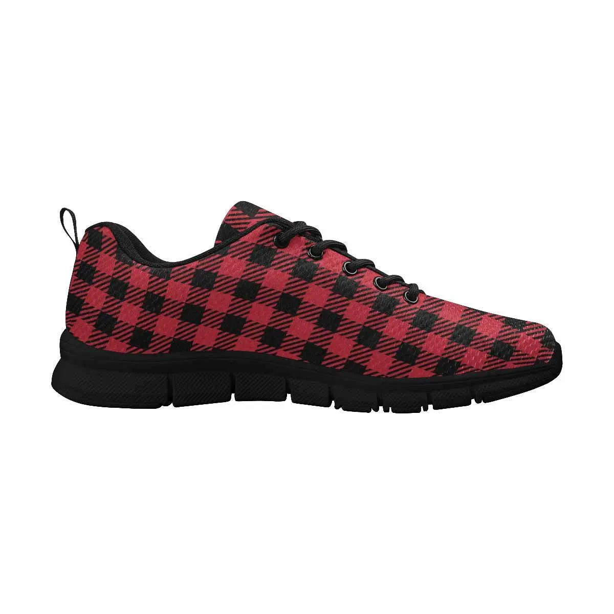 Sneakers For Men, Buffalo Plaid Red And Black Running Shoes Dg852