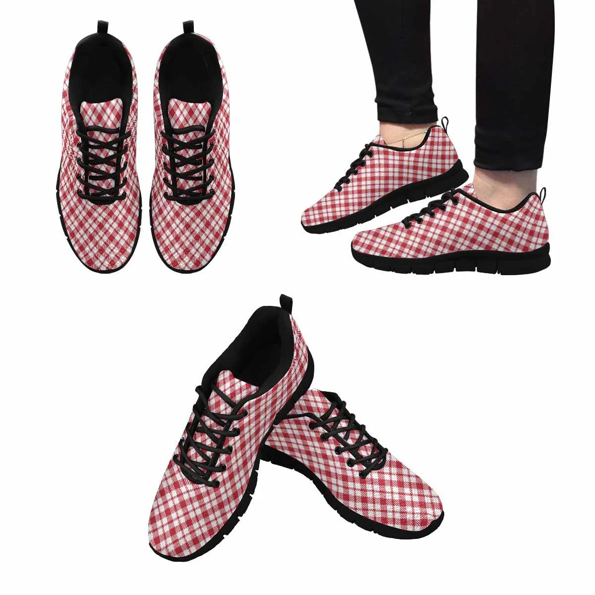 Sneakers For Men,   Buffalo Plaid Red And White - Running Shoes Dg858