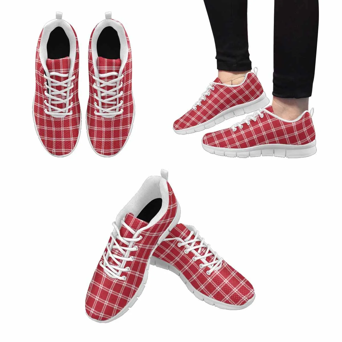 Sneakers For Men,   Buffalo Plaid Red And White - Running Shoes Dg865