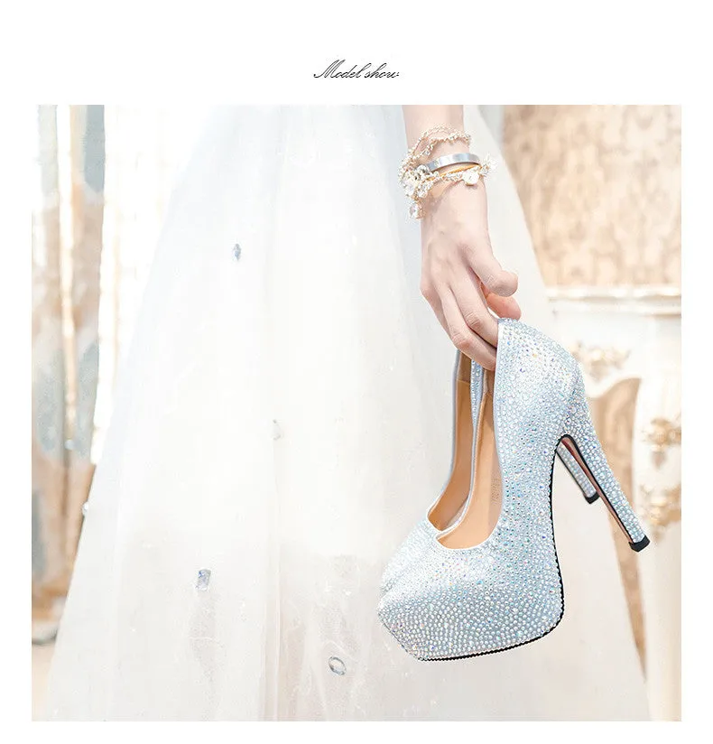 Sparkling rhinestone wedding shoes high-heeled women's party bridal heels