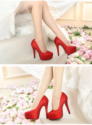 Sparkling rhinestone wedding shoes high-heeled women's party bridal heels