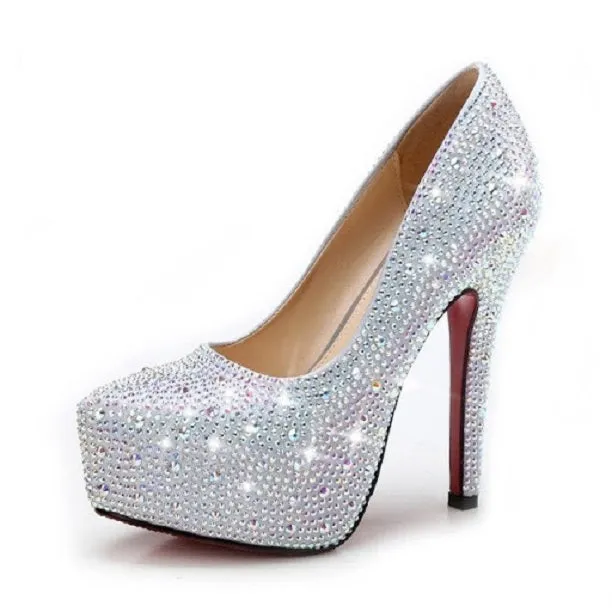 Sparkling rhinestone wedding shoes high-heeled women's party bridal heels