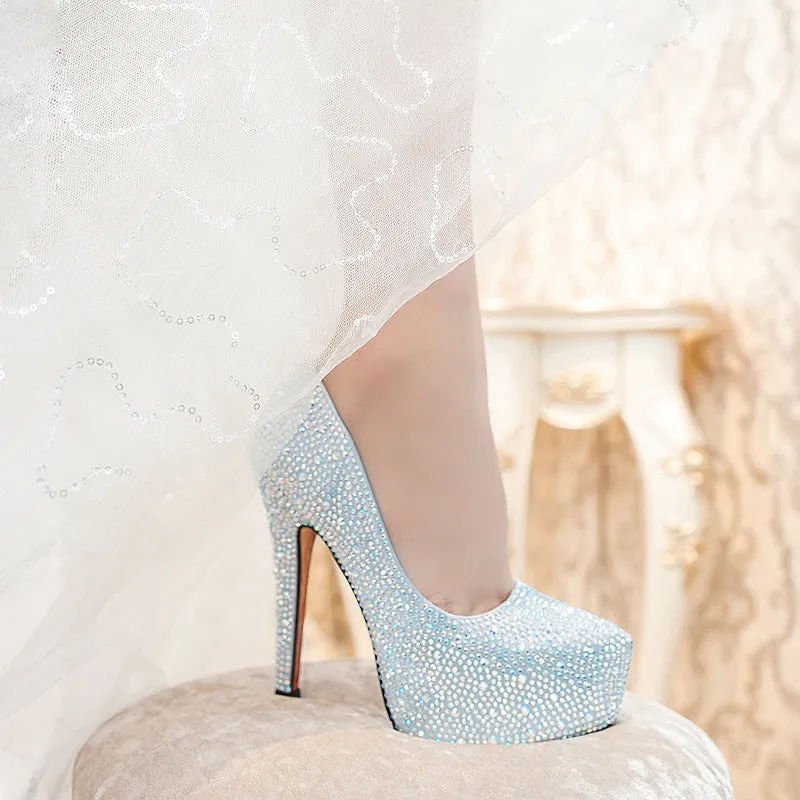 Sparkling rhinestone wedding shoes high-heeled women's party bridal heels