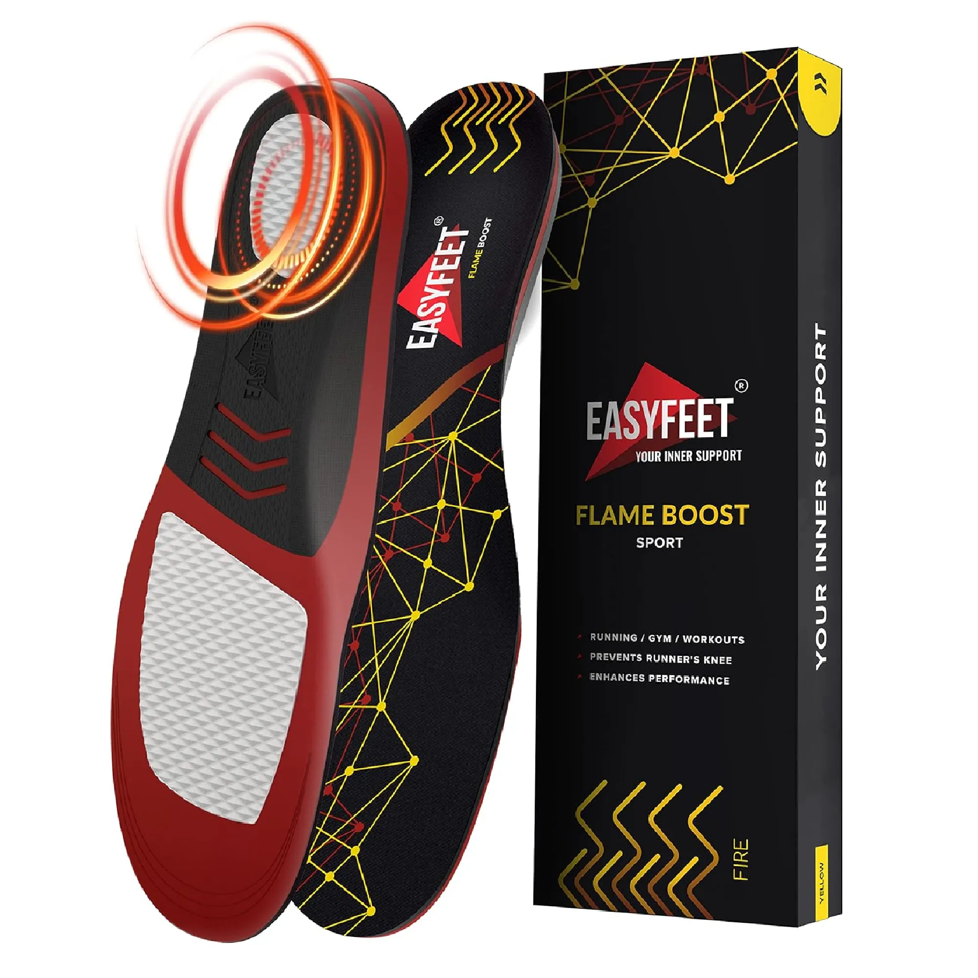 Sport Athletic Shoe Insoles Men Women - Ideal for Active Sports Walking Running Training Hiking Hockey Color Yellow